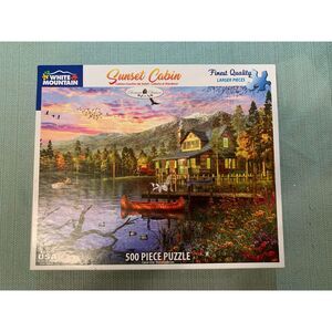 White Mountain Puzzle 500 Pieces Sunset Cabin Theme
